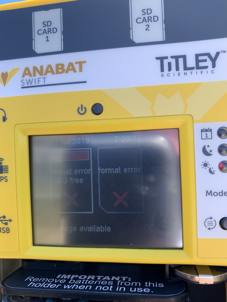 Format error display on Anabat Swift